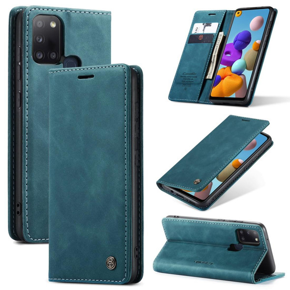 Samsung Galaxy A21S CaseMe-013 Multifunctional Retro Frosted Horizontal Flip Leather Case with Card Slot & Holder & Wallet(Blue)