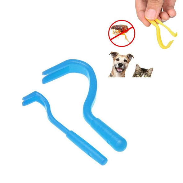 2 PCS Pet Catcher Flea Clipper Animal Deworming Pull Hard Tick Extractor Cats and Dogs Lice Scavenging Flea Hook(Blue)