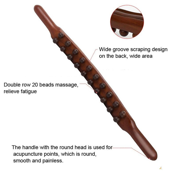 Carbonized Double Row 20-bead Massage Rolling Stick Meridian Dredging Stick