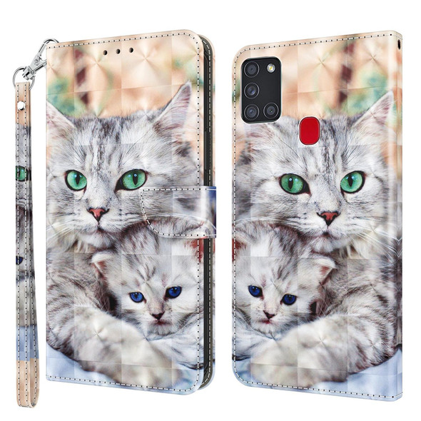 Samsung Galaxy A21s 3D Painted Leather Phone Case(Two Loving Cats)