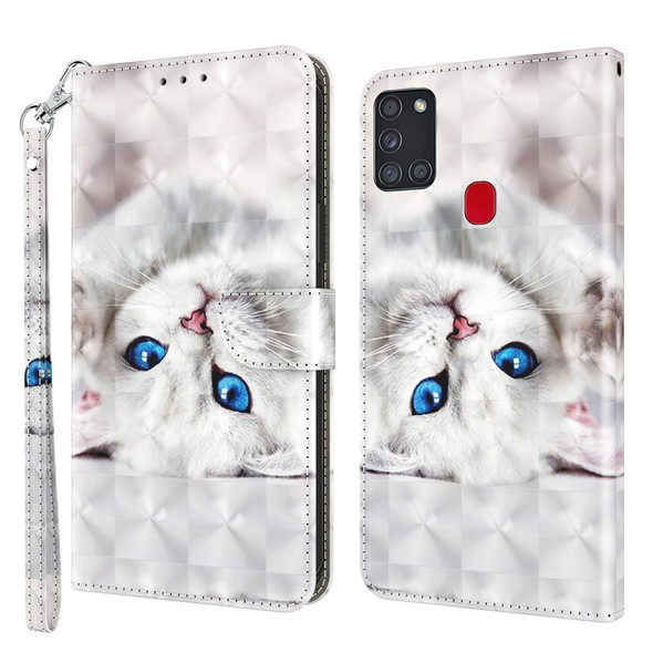 Samsung Galaxy A21s 3D Painted Leather Phone Case(Reflection White Cat)