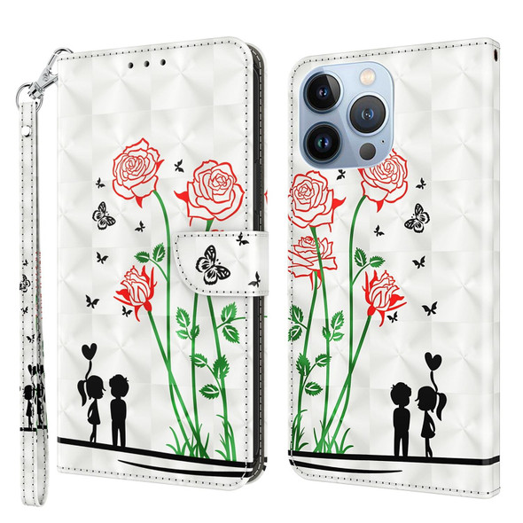 3D Painted Leatherette Phone Case - iPhone 13 Pro Max(Couple Rose)