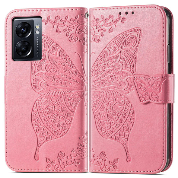 OPPO A77 Butterfly Love Flower Embossed Flip Leather Phone Case(Pink)