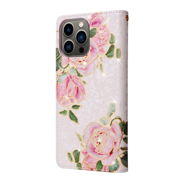 Bronzing Painting RFID Leatherette Case - iPhone 13 Pro(Rose Flower)