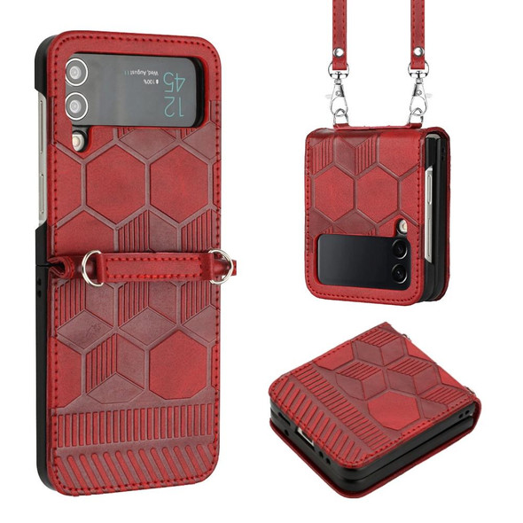 Samsung Galaxy Z Flip3 5G Crossbody Football Texture Leather Phone Case(Red)