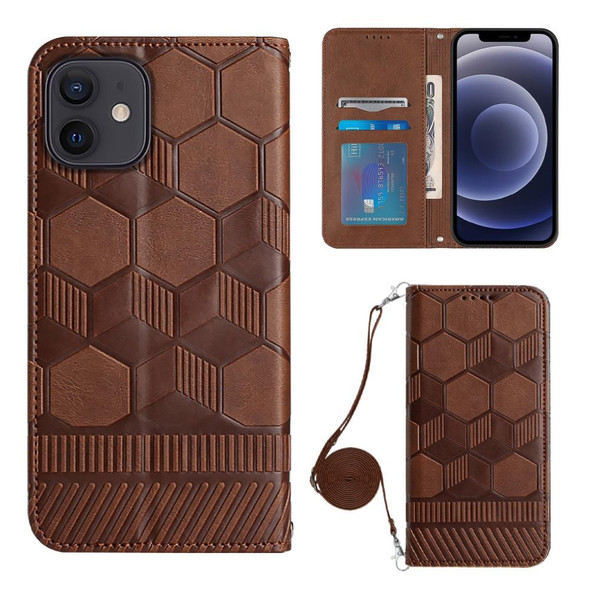 Crossbody Football Texture Magnetic PU Phone Case - iPhone 12(Brown)