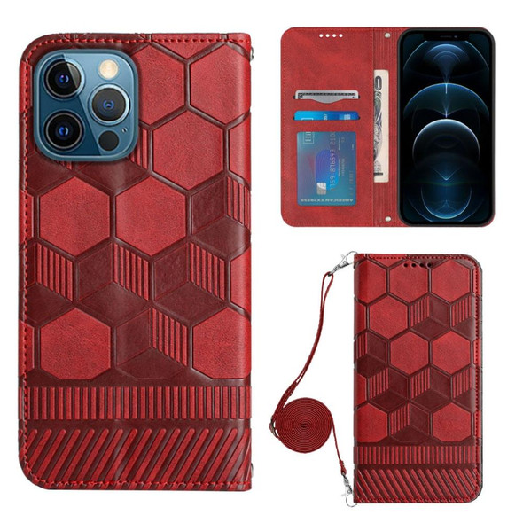 Crossbody Football Texture Magnetic PU Phone Case - iPhone 12 Pro Max(Red)