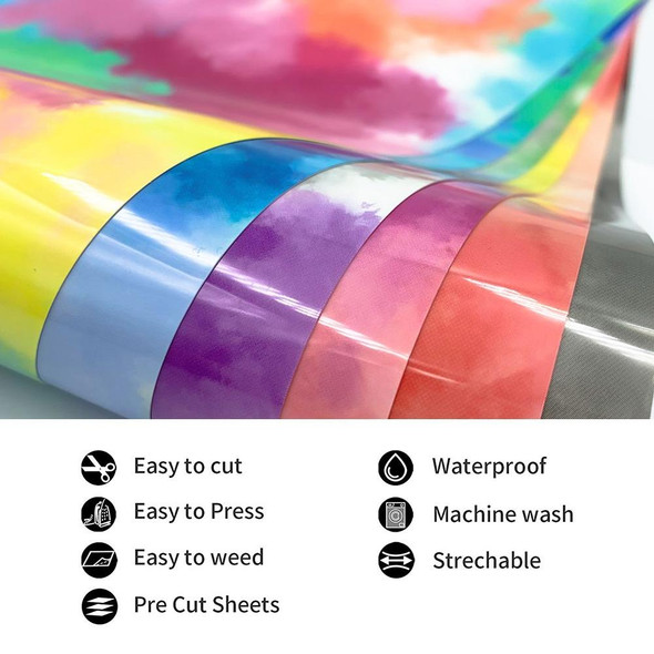 Clouds Watercolor Tie Dye Heat Transfer Vinyl Make Sign Pattern Cricut Film 30x 50cm(Colored)