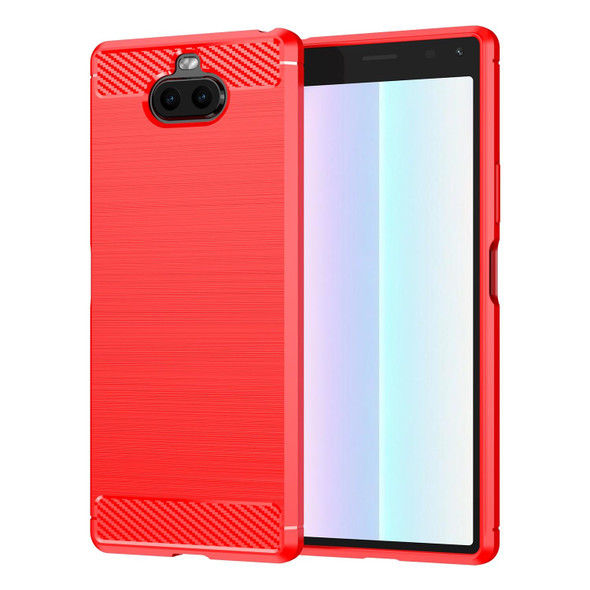 Sony Xperia 8/8 Lite Brushed Texture Carbon Fiber TPU Phone Case(Red)