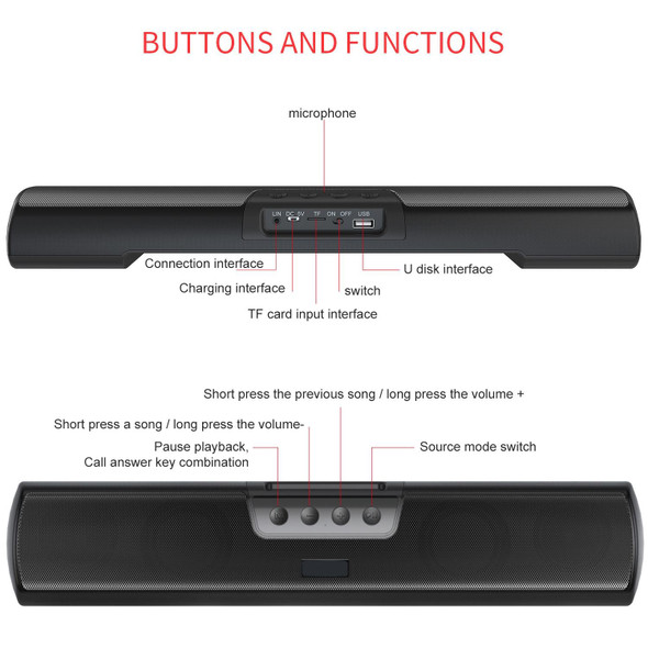 C3 TWS 20W Wireless Outdoor Portable Bluetooth Speaker Super Bass Home Theater Subwoofer Soundbar Audio, Support TF Card