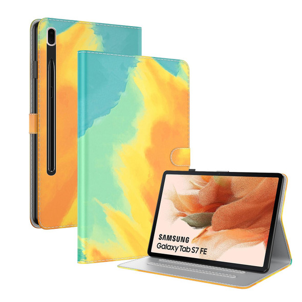 Samsung Galaxy Tab S7 FE 12.4 inch 2021 T730 / T736 Voltage Watercolor Pattern Skin Feel Magnetic Horizontal Flip PU Leather Case with Holder & Card Slots & Photo Frame(Autumn Leaves)