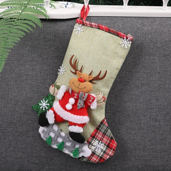 4 PCS Christmas Sock Gift Bag Christmas Decoration(Green Elk)