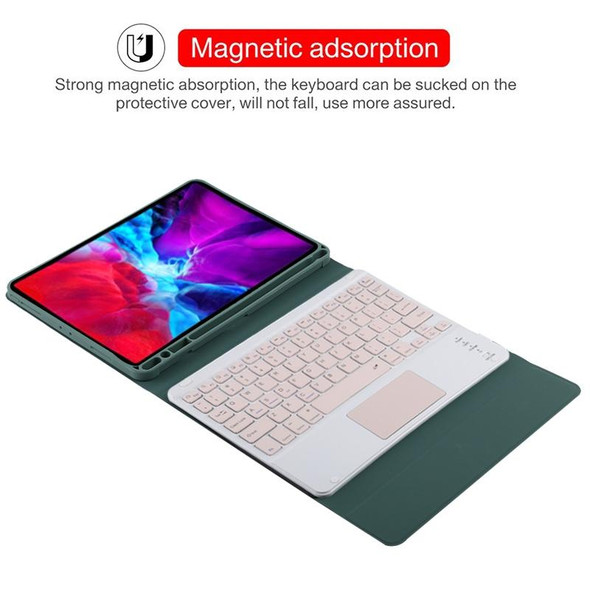 TG11BC Detachable Bluetooth Pink Keyboard Microfiber Leather Tablet Case for iPad Pro 11 inch (2020), with Touchpad & Pen Slot & Holder (Dark Green)