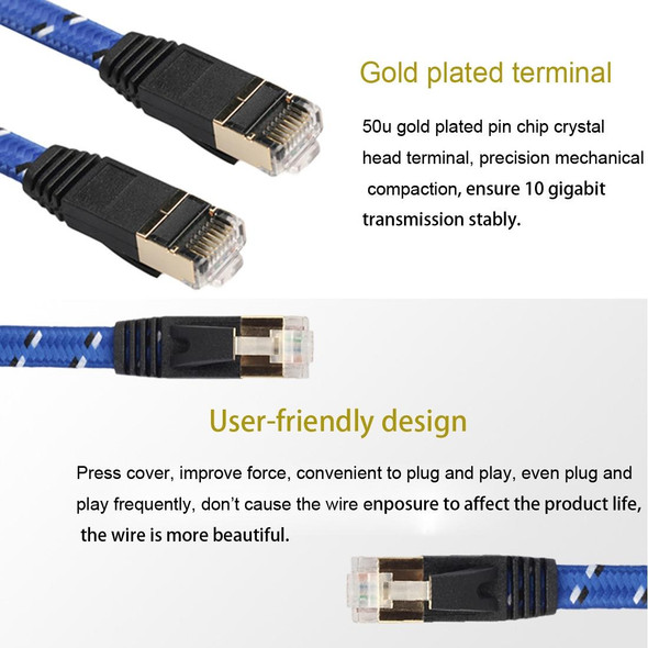 1.8m Gold Plated CAT-7 10 Gigabit Ethernet Ultra Flat Patch Cable for Modem Router LAN Network, Built with Shielded RJ45 Connector