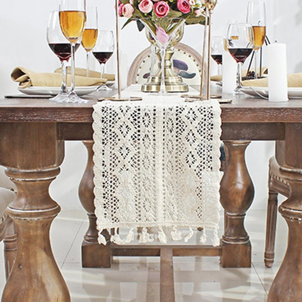 Tassel Lace Floral Romance Retro Crochet Hollow Cotton Blend Table Runner Covers, Size:24x160cm(York Weave)