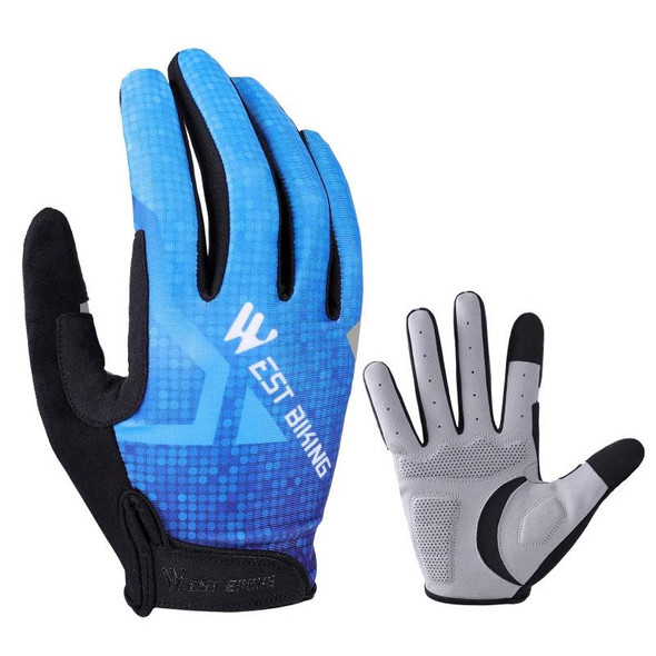 WEST BIKING YP0211216 Riding Gloves Bike Shock Absorption Touch Screen Full Finger Glove, Size: L(Blue)