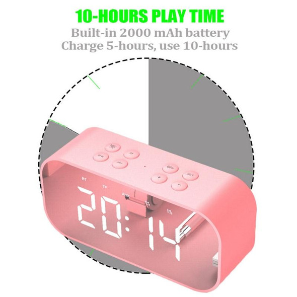 AEC BT501 Bluetooth 5.0 Mini Speaker with LED & Alarm Clock & Clock & Mirror, Support 32G TF Card(Pink)