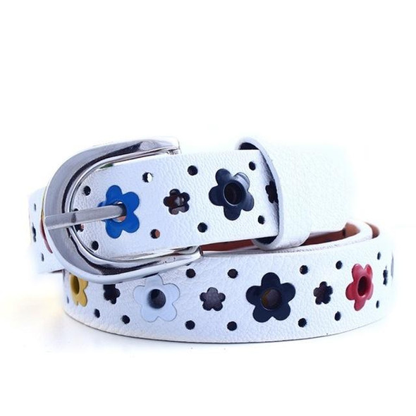 Flowers Pattern Hollow PU Leatherette Belt for Children(White)