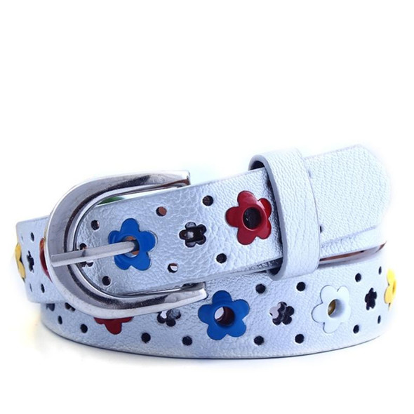 Flowers Pattern Hollow PU Leatherette Belt for Children(White)