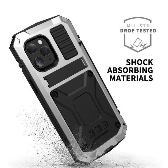 R-JUST Shockproof Waterproof Dust-proof Metal + Silicone Protective Case with Holder - iPhone 12 Pro Max(Silver)