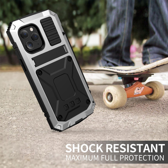 R-JUST Shockproof Waterproof Dust-proof Metal + Silicone Protective Case with Holder - iPhone 12 Pro Max(Silver)