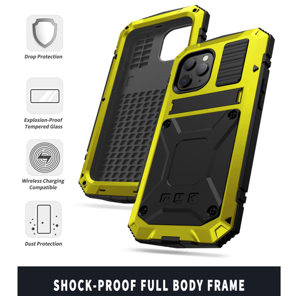 R-JUST Shockproof Waterproof Dust-proof Metal + Silicone Protective Case with Holder - iPhone 12 Pro Max(Yellow)