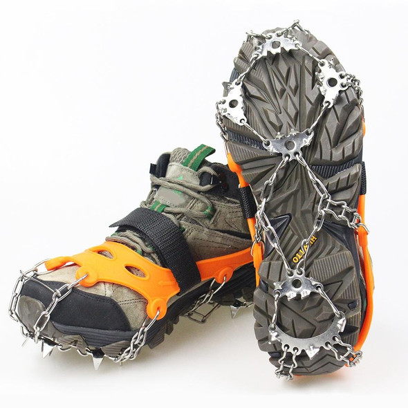 1 Pair  23 Spikes Crampons Outdoor Winter Walk Ice Fishing Snow Shoe Spikes,Size: XL Orange 