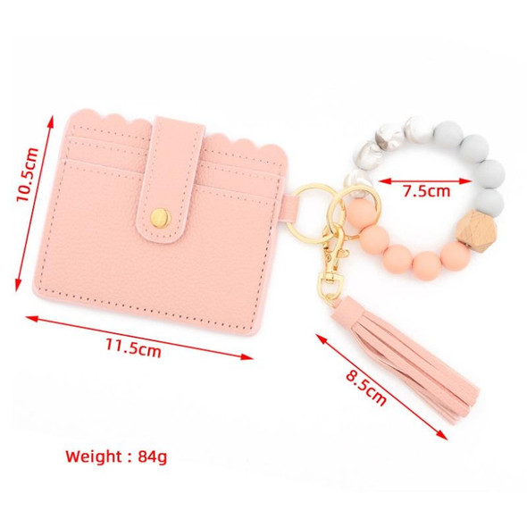 PU Tassel Silicone Bead Bracelet Wallet With Keychain, Color: Marble