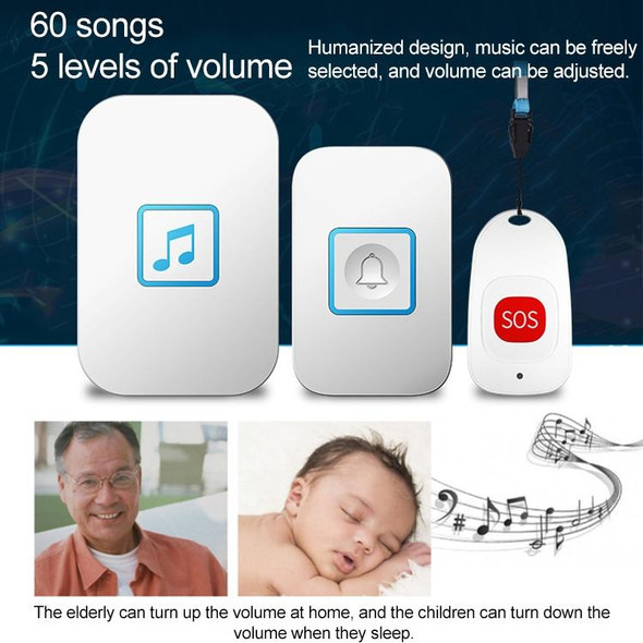 CACAZI C86 Wireless SOS Pager Doorbell Old man Child Emergency Alarm Remote Call Bell, UK Plug(White)