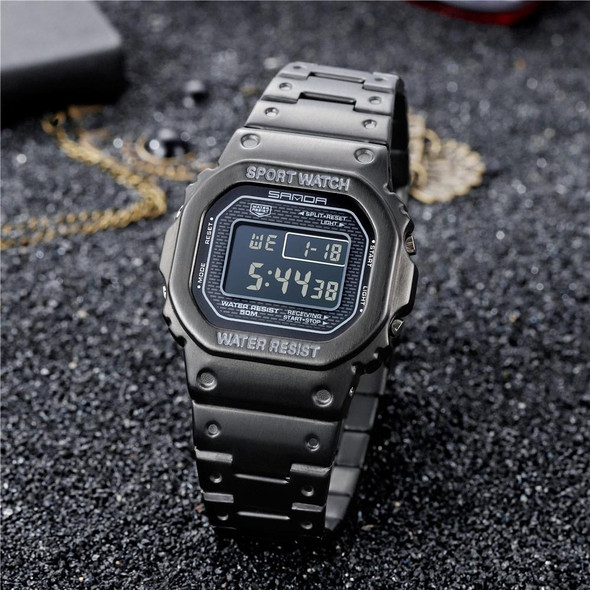 SANDA 390 Fashion Trend Men  Business Watch Outdoor Sports Personality Square Digital Electronic Watch(Black)