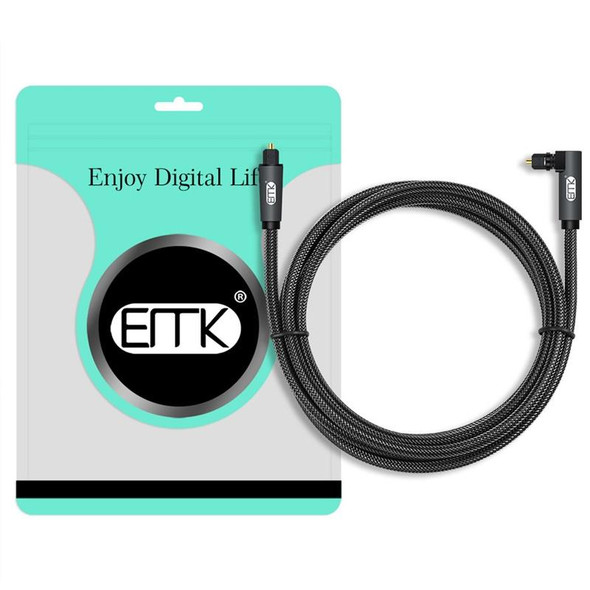 EMK 90 Degree Swivel Adjustable Right Angled 360 Degrees Rotatable Plug Nylon Woven Mesh Optical Audio Cable, Cable Length:1.5m(Black)