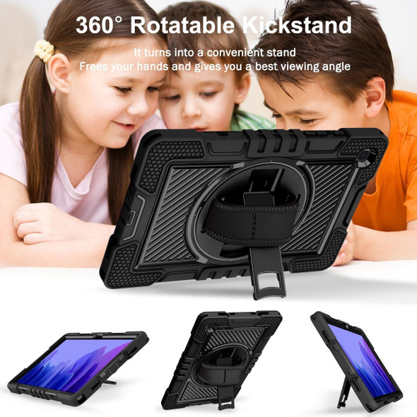 360 Degree Rotation Contrast Color Shockproof Silicone + PC Case with Holder & Hand Grip Strap & Shoulder Strap - Samsung Galaxy Tab A7 10.4 (2020) T500/T505(Black)