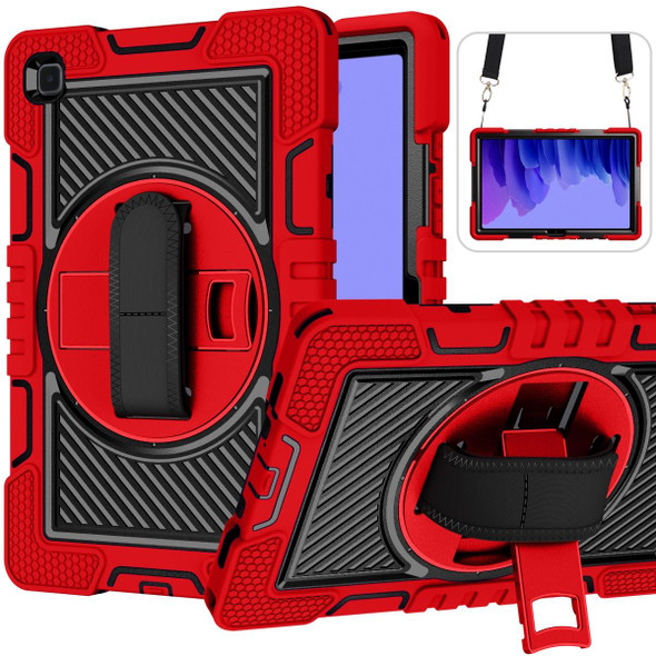 360 Degree Rotation Contrast Color Shockproof Silicone + PC Case with Holder & Hand Grip Strap & Shoulder Strap - Samsung Galaxy Tab A7 10.4 (2020) T500/T505(Red+Black)