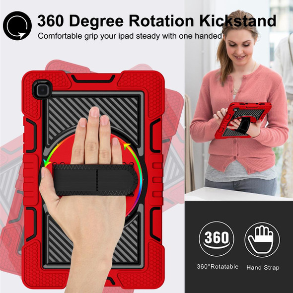 360 Degree Rotation Contrast Color Shockproof Silicone + PC Case with Holder & Hand Grip Strap & Shoulder Strap - Samsung Galaxy Tab A7 10.4 (2020) T500/T505(Red+Black)