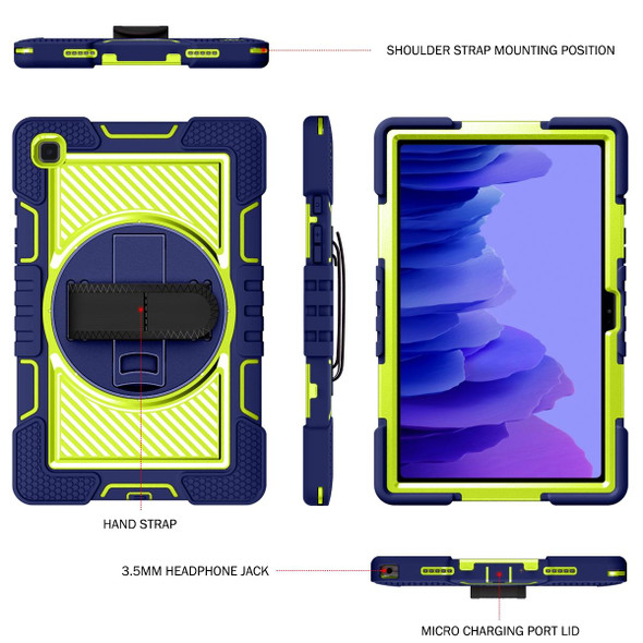 360 Degree Rotation Contrast Color Shockproof Silicone + PC Case with Holder & Hand Grip Strap & Shoulder Strap - Samsung Galaxy Tab A7 10.4 (2020) T500/T505(Navy Blue+Yellow Green)