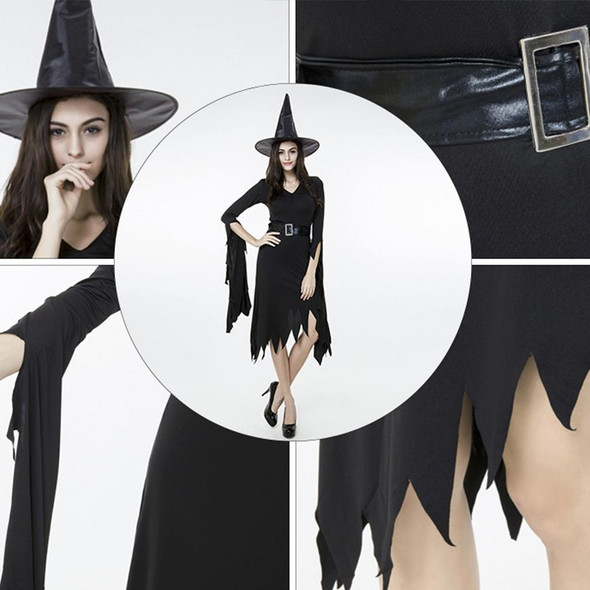 Black Irregular Long Skirt Exit Halloween Costume Cosplay Show Witchcraft Dress, XL, Chest: 98cm, Waistline: 80cm, Skirt Length: 110cm