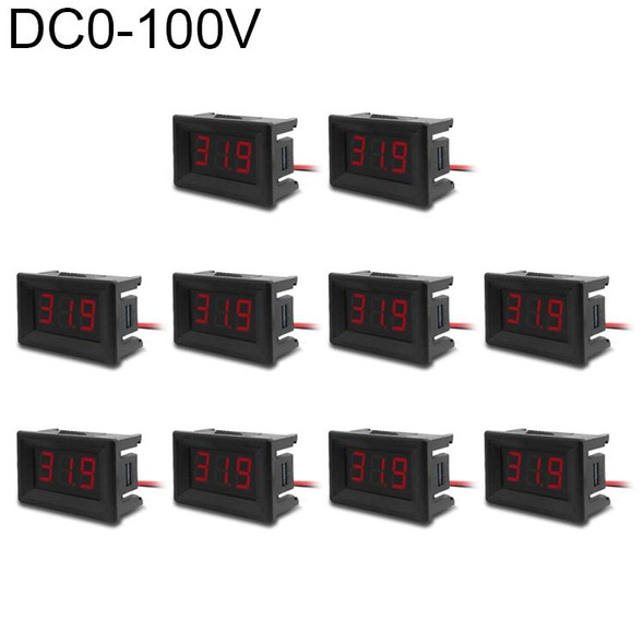 10 PCS 0.36 inch 3 Wires Digital Voltage Meter with Shell, Color Light Display, Measure Voltage: DC 0-100V (Red)