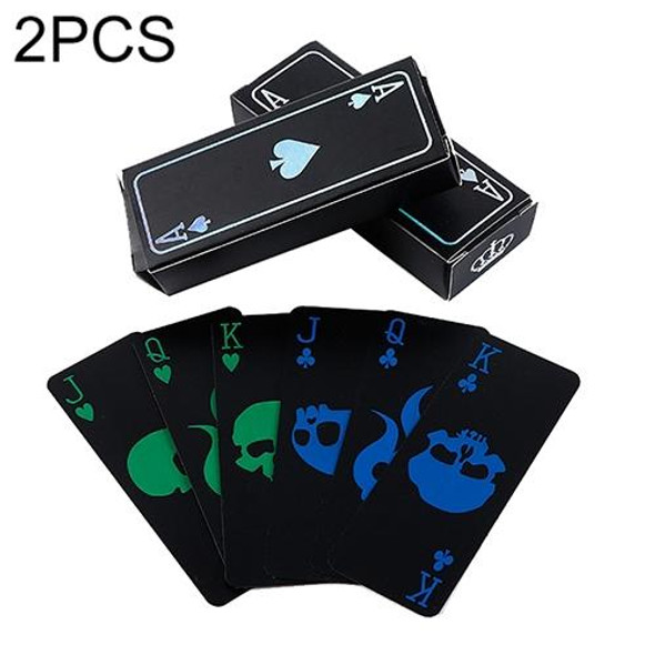2 PCS Plastic Frosted Waterproof PVC Poker Cards, Size:3.2 x 8.7cm(Blue+Green)