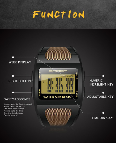 SANDA 222 Men Sports Outdoor Mountaineering Digital Electronic Watch Square Multi functional Waterproof Watch(White)