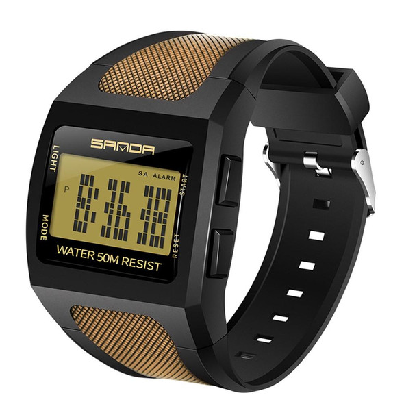 SANDA 222 Men Sports Outdoor Mountaineering Digital Electronic Watch Square Multi functional Waterproof Watch(Gold)