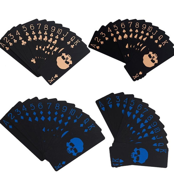 10 PCS Fluorescent PVC Skull Playing Cards Waterproof  Playing Cards,Size: 3.2 x 8.7cm Blue+Gold