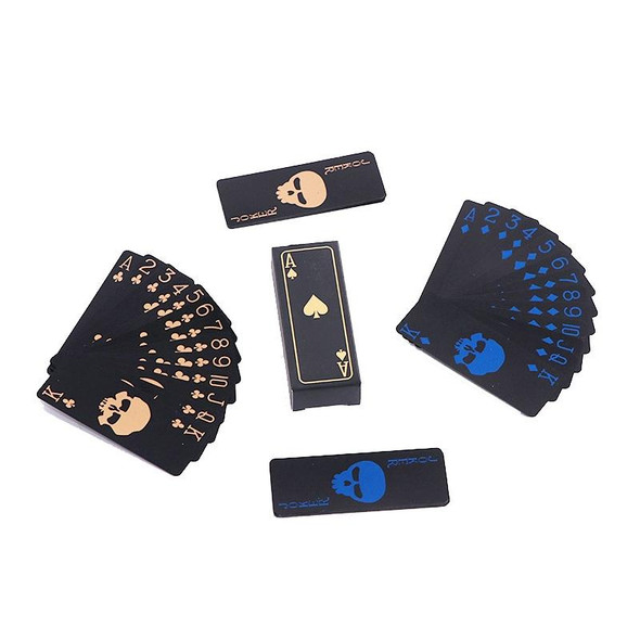 10 PCS Fluorescent PVC Skull Playing Cards Waterproof  Playing Cards,Size: 3.2 x 8.7cm Blue+Gold