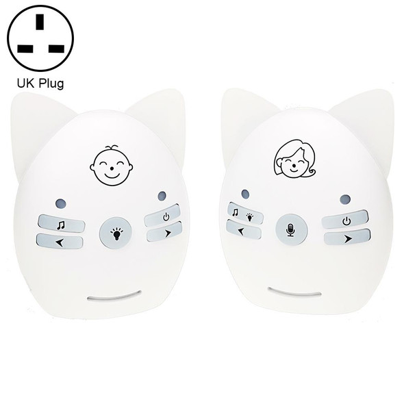 V30 Wireless Audio Baby Monitor Support Voice Monitoring + Intercom + Night Light without Battery, Plug Type:UK Plug(White)