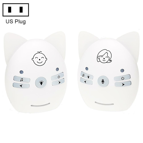 V30 Wireless Audio Baby Monitor Support Voice Monitoring + Intercom + Night Light without Battery, Plug Type:US Plug(White)