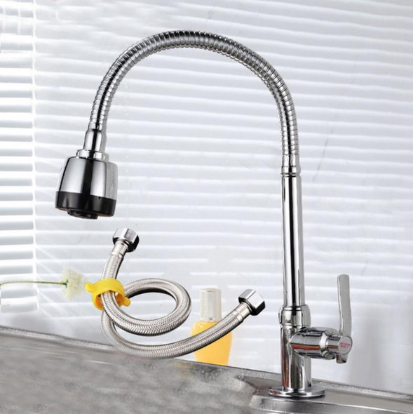 Kitchen Faucet Anti-splash Head Wash Basin Sink Universal Rotatable Faucet Full Copper Joint, Style:Cold Water+60 cm Tube