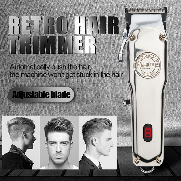 Retro Oil Head Electric Pusher Strong Power Electric Fader LCD Digital Display Rechargeable Hair Clipper(EU Plug)