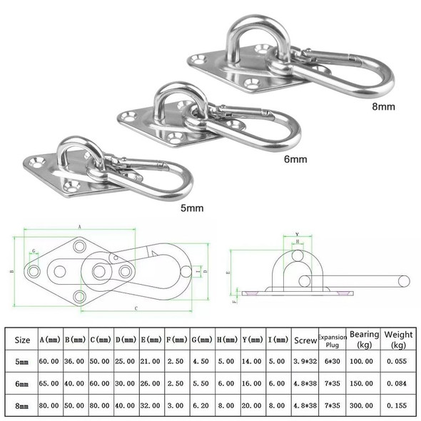 2 PCS 6mm 316 Stainless Steel Sand Bag Ceiling Hook Heavy Duty Swing Hangers