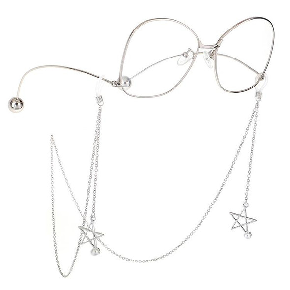 2 PCS Non-slip Metal Glasses Pendant with Pearl Pendant Glasses Chain(Silver)
