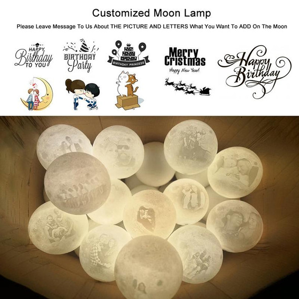 Customized Touch Switch 3-color 3D Print Moon Lamp USB Charging Energy-saving LED Night Light with Wooden Holder Base, Diameter:8cm