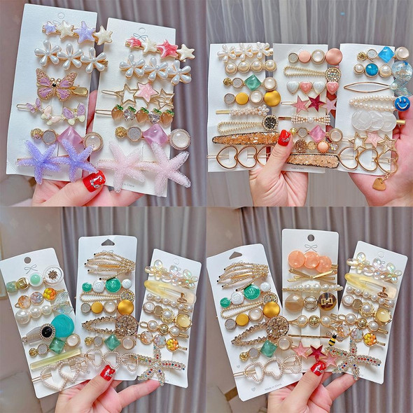 7PCS/Set Mermaid Alloy Colorful Hairpin Headgear Pearl Rhinestone Clip Set